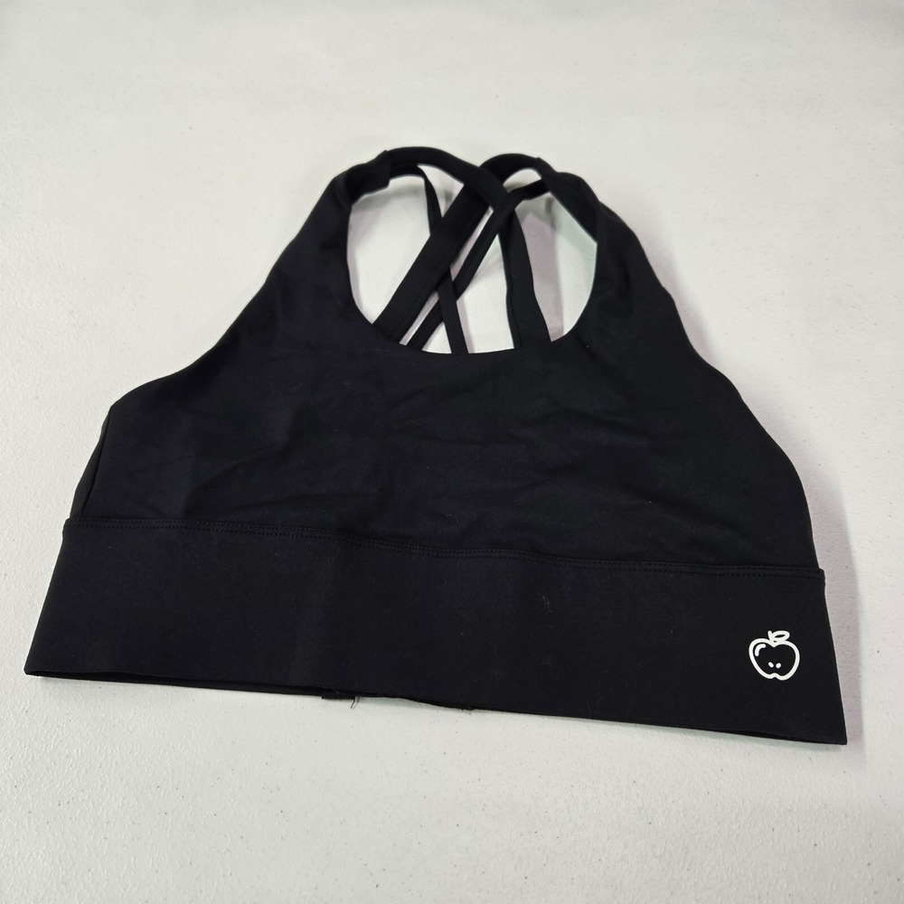Applez Fitwear Women Sports Bra Large Black Strappy Crossback Wireless Logo